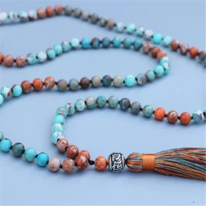 8mm 108 colour imperial jasper Necklace Tibet silver Healing Men's Veins - Picture 1 of 3