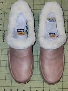 New Womens SKECHERS SLIP-INS: COZY ESCAPE Blush Pink LEATHER Clogs AUTHENTIC - Picture 1 of 7