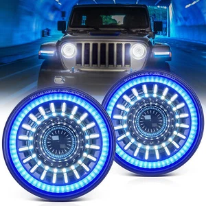 2pcs 7"Inch Round LED Headlight Lamp w/Welcome Halo Ring For Jeep Wrangler JK US - Picture 1 of 24