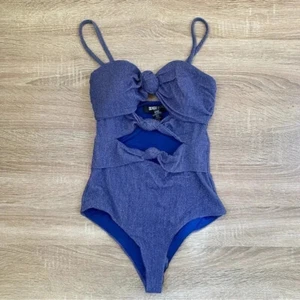 New Free People Beach Riot Karla One Piece Swimsuit Shimmer Knot Cutout Blue S - Picture 1 of 10