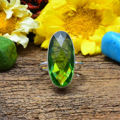 Valentine's Regalo Peridoto Topazio Gemma 925 Argento Sterling Handmade Anello - Immagine 1 di 3