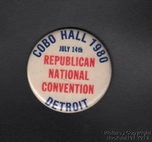 Dated 1980 Republican National Convention Pin / Cobo Hall Detroit Pinback Button - Picture 1 of 2