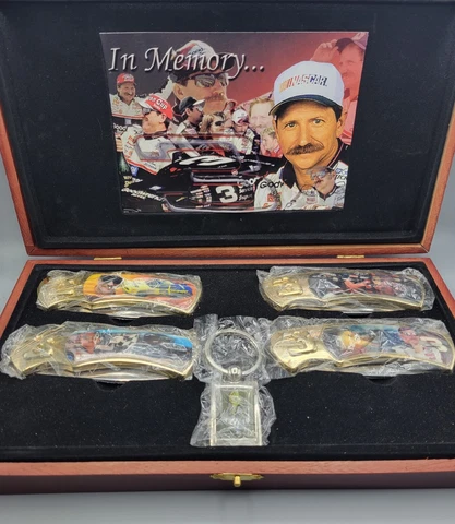 Dale Earnhardt #3 Collector Knife Set w/ Keychain Wooden Box Cover