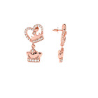 Certified Natural Daimond Heart And Crown Earrings In 14K Rose Gold