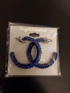 Crystal Avenue Blue C Shaped Pierces Earrings. 1 3/4" - Picture 1 of 3