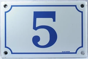 Old blue French house number 5 door gate plate plaque enamel steel metal sign  - Picture 1 of 1