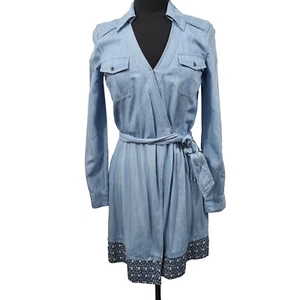 Diane von Furstenberg DVF Savion Collared Chambray Wrap Dress Light Blue Size 2 - Picture 1 of 24