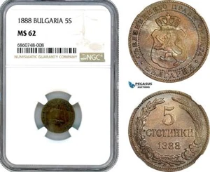 AI749, Bulgaria, Ferdinand I, 5 Stotinki 1888, Brussels Mint, NGC MS62 - Picture 1 of 1