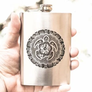 8oz Tribal Turtle Stainless Steel Flask - Picture 1 of 2