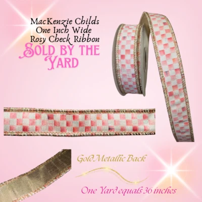 MacKenzie Childs Rosy Check Ribbon Pink 1" wide Sold by the Yard - Image 1 of 3