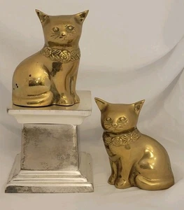 Messing Katze 2er Set Figur Regal Sitter Briefbeschwerer Mid Century Katzen Deko  - Bild 1 von 24