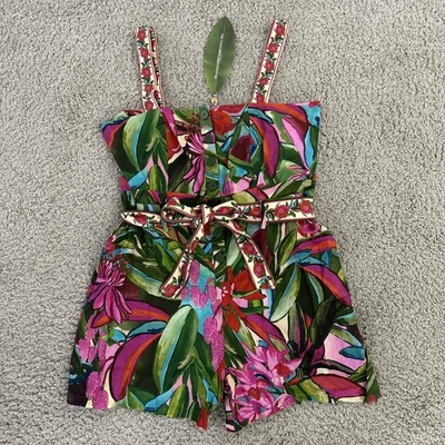 Farm Rio Multicolor Jardin De Reve Romper Size L Linen Tropical NWT $190 - Image 1 of 4