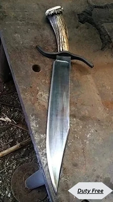 Cuchillo Bowie personalizado hecho a mano de acero al carbono con mango de cuerno de ciervo caza supervivencia Foto 1 de 3