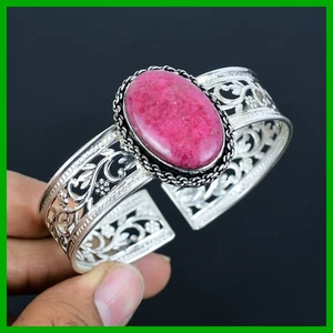 Halloween Deal Oval Rhodonite Gemstone 925 Silver Artisan Unique Bangle Bracelet - Picture 1 of 11