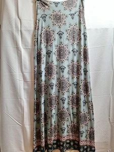 CHARLOTTE RUSSE Y2K Roll Waist Jersey Maxi Skirt Sz L Green Floral Boho Hippie - Picture 1 of 7