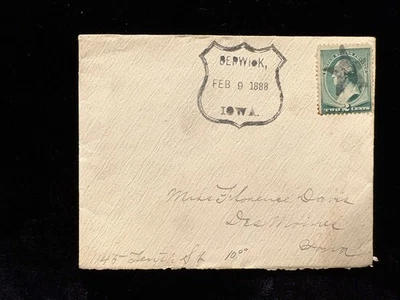 IA BERWICK 1888 COVER SHIELD TOWN CANCEL #213 SOTN FANCY STAR - Image 1 of 2