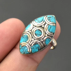 Tibetan Turquoise Handmade Bohemian Gift Jewelry Nepali Adjustable Ring SR 3058 - Picture 1 of 7