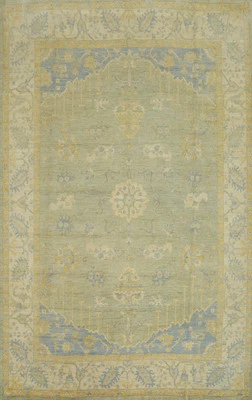 Muted Green Oushak Turkish Rug 9x12 Ft Vegetable Dye Wool Transitional Carpet - Image 1 of 4