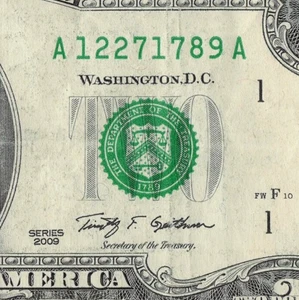 12/27/1789 Birth/Annv/Tomb 2$ Bill Fancy Serial# 2009 A12271789A - Picture 1 of 12