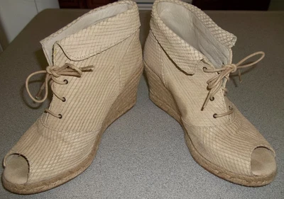 Bettye Muller Snakeskin Leather Espadrille Wedge Open Toe Ankle Shoes Boots 10 - Image 1 of 4