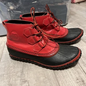 Sorel Womens Out N About Size 8 1/2 Ankle Rain Boots Snow Boot Burnt Red - Picture 1 of 7
