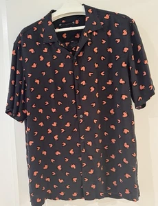 All Saints Romanza Shirt Mens XL Black Short Sleeve Hearts Pattern Viscose - Picture 1 of 6