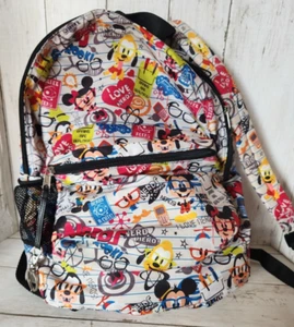 Disney Parks Mickey & Friends "Nerd" Print Colorful Backpack - Picture 1 of 8