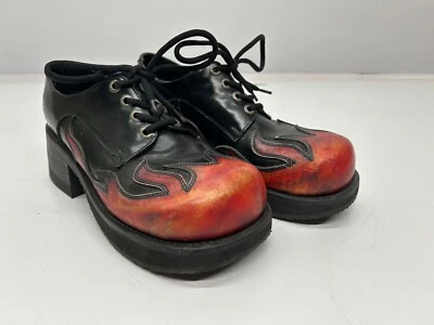 Vtg c1990s Muro Welt Flame Chunky Platform Creepers Shoes Goth Rockabilly M9 W11 - Image 1 of 4