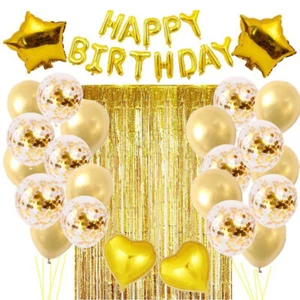 Gold Happy Birthday Foil Bunting Banner SET Balloons CHROME CONFETTI balloons - Picture 1 of 4