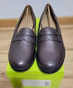 Size 10 US/8 UK Gunmetal Metallic Bronze Leather Loafer HOTTER DORSET Shoes - Picture 1 of 8