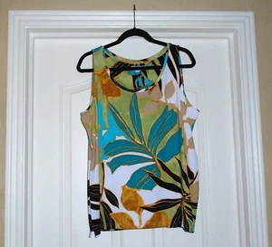 Chico's TOUCH of COOL PALMS POLISHED TANK Size 2 Large 12 14 Turquoise NWT $40 - Picture 1 of 9
