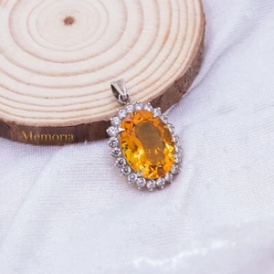 High Quality Solitaire Citrine Oval Cut Pendant 925 Sterling Silver Jewelry Gift - Picture 1 of 7