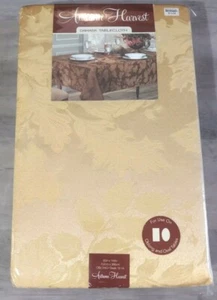 NEW Autumn Harvest Damask Tablecloth Oblong Oval Leaves Thanksgiving Yellow - Picture 1 of 7