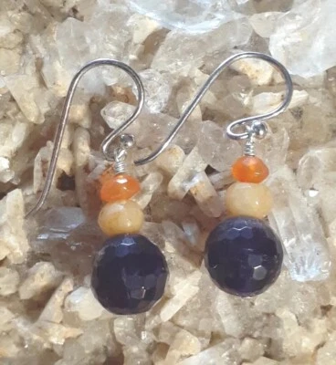 Studio Barse Sterling Silver Amethyst Carnelian  Aventurine Dangle Earrings 925 - Image 1 of 4