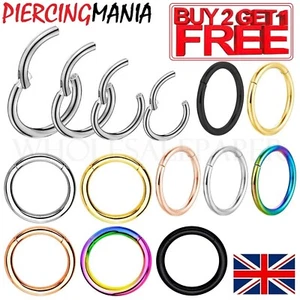 Surgical Steel Nose Rings Septum Clicker Face Hoop Ear Lip Piercing Helix Tragus - Picture 1 of 39