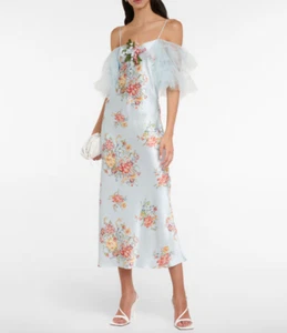 Rodarte silk and tulle dress blue floral bias cut midi slip dress wedding - Picture 1 of 13