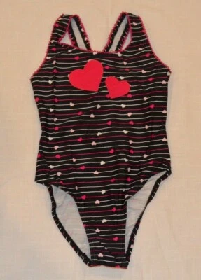 Gymboree TRES CHIC 1 Pc Swimsuit Stripes & Heart NWT 7 8 - Image 1 of 2