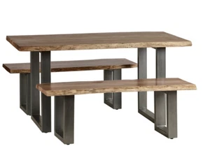 Medium Dining Set With 1 Dining Table And 2 Benches Natural Essential Live Edge - Picture 1 of 4