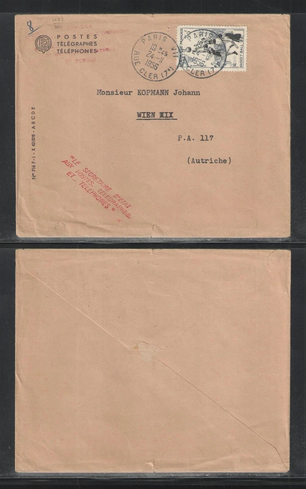 19 POSTES TELÉGRAFOS TELÉFONOS FRANCIA CUBIERTA con Sc # 801 {BALONCESTO} Foto 1 de 1