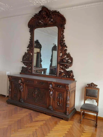 INCREDIBLE CARVED  ANTIQUE OAK 1880'S ITALIAN SIDEBOARD - 23IT001B Cover