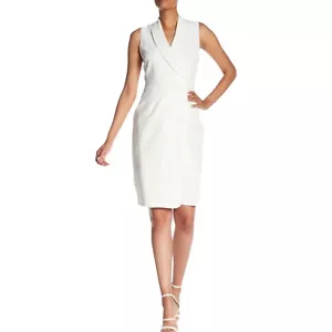 Hobbs Ivory Tux V Neck Shawl Lapel Tuxedo Sleeveless Sheath Dress Size US 12 - Picture 1 of 4