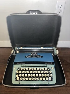 Vintage Smith Corona Galaxie 12 Twelve XII Blue Typewriter w/ Case -Needs Work - Picture 1 of 7