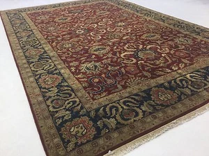 12'.3" X 18'.1" Red Navy Blue Fine Agra Oriental Large Rug Hand Knotted Wool - Picture 1 of 12
