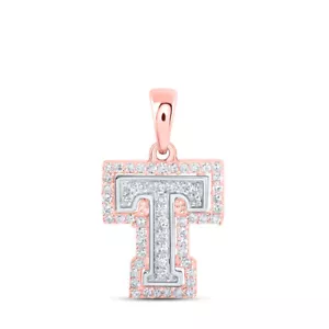 Colgante de letra inicial en T redondo diamante redondo de 10 kt de oro de dos tonos para mujer 1/5 cttw - Imagen 1 de 1