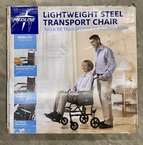 Medline MDS808200KD 19” Seat Lightweight Steel Transport Wheelchair Burgundy - Picture 1 of 6