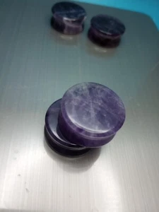 PAIR Single Flare Amethyst Stone Plugs Gauges Guages Amythest (1 Inch) - Picture 1 of 7