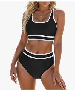 Blooming Jelly Womens Medium High Waisted Scoop Neck 2 Pc Bikini Swimsuit NWT - Picture 1 of 20