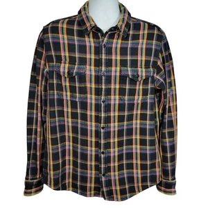 Outerknown Blanket Shirt Mens Large Black Rainbow Plaid Organic Cotton Shacket - Picture 1 of 9
