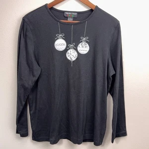 Hampshire Studio Snow Womens Christmas Ornament Long Sleeve T-Shirt L Holiday - Picture 1 of 8