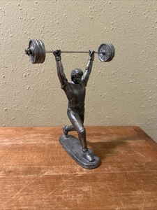 Vintage Michael Ricker Pewter Sculpture Weight Lifting 1989 - Picture 1 of 10